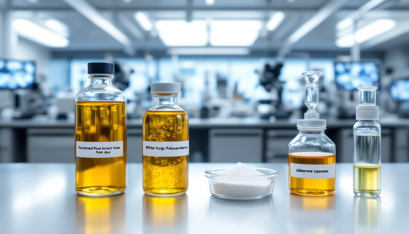 제주 매실 발효 성분과 극지 미생물 유래 물질 등 혁신 화장품 성분을 연구하는 과학 실험실 이미지